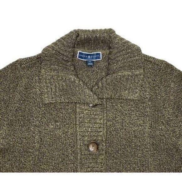 Karen Scott Petite Button-Front Marled Cardigan Sweater Olive Marl PL - Picture 4 of 6